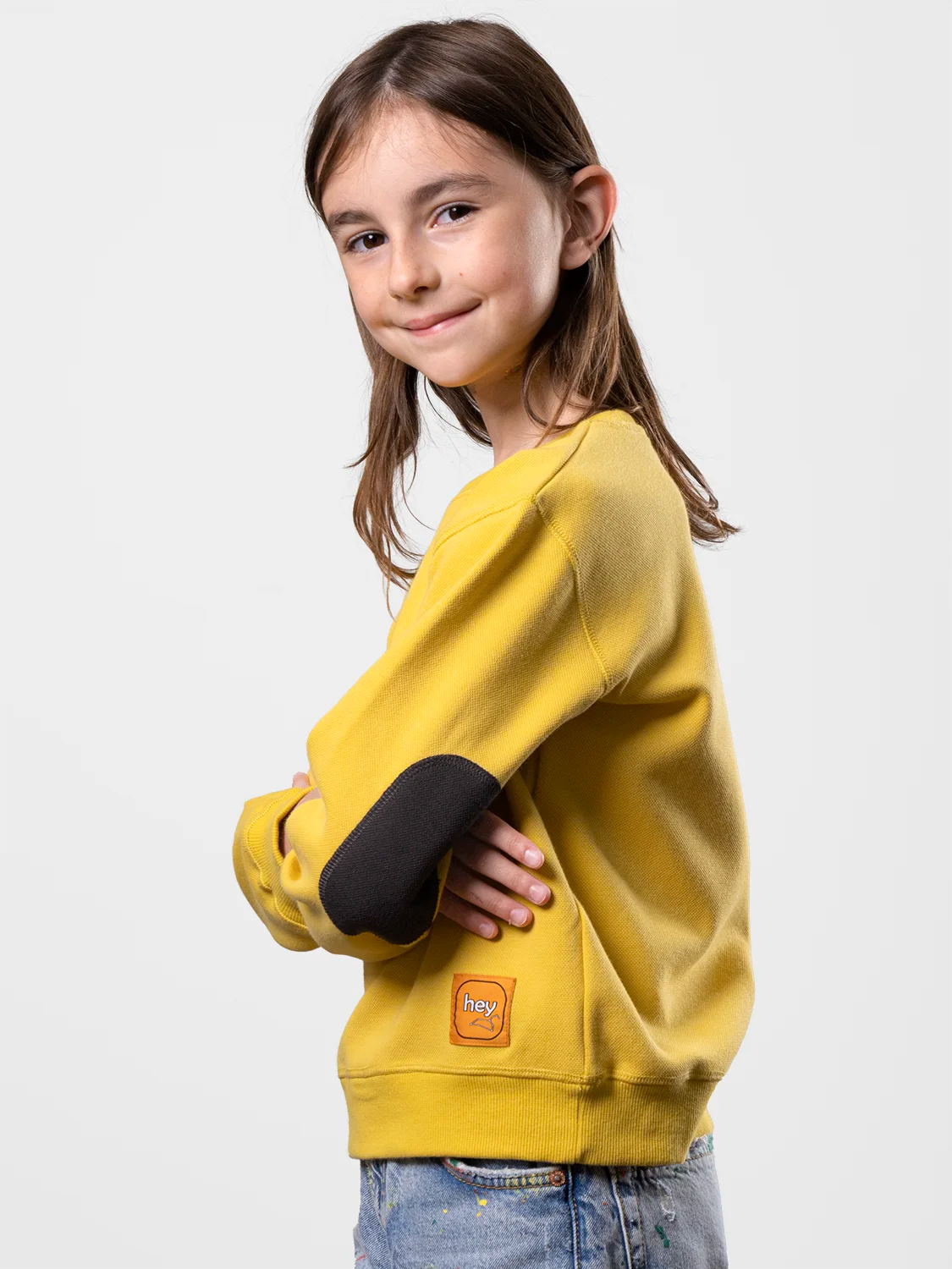 Sweatshirt With Contrasting Elbow Patch Yellow